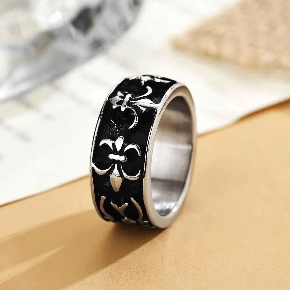 European And American Punk Fashion Personalized Stainless Steel Ring Retro Titanium Steel New Children's Flower Cross Ring Ring