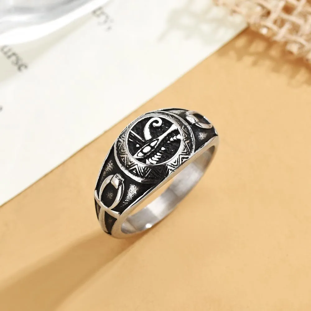 European And American Style Personalized Vintage Anubis Eye Of Horus Men's Titanium Steel Ring