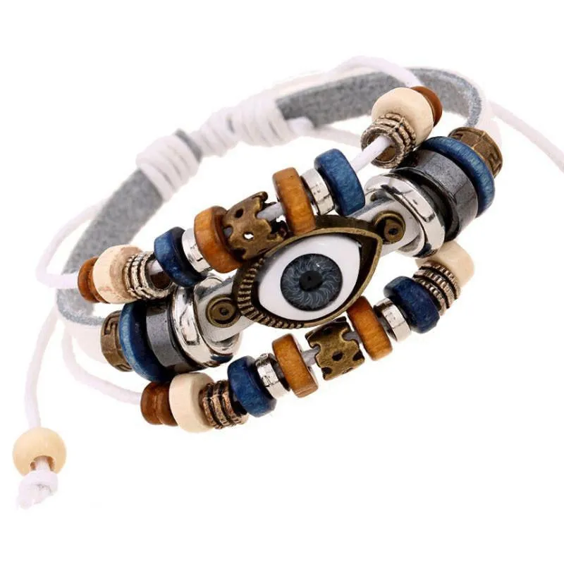 Evil Eye Adjustable Leather Bracelet