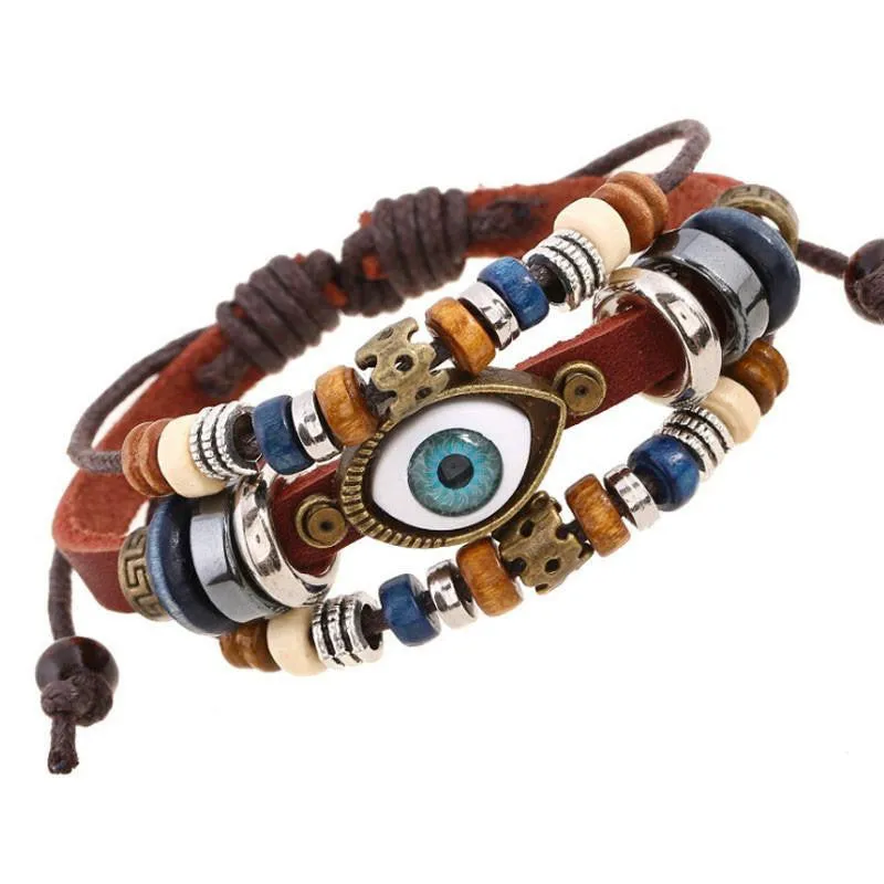 Evil Eye Adjustable Leather Bracelet