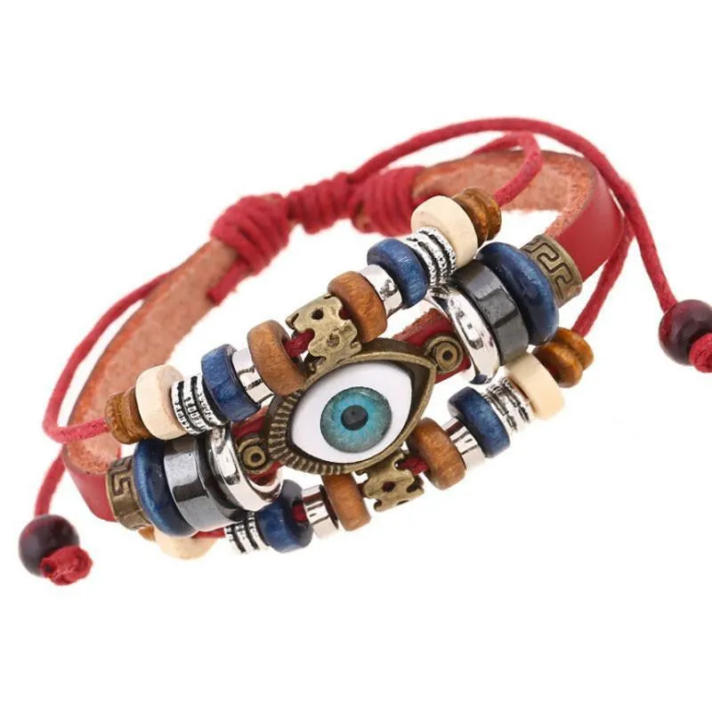 Evil Eye Adjustable Leather Bracelet