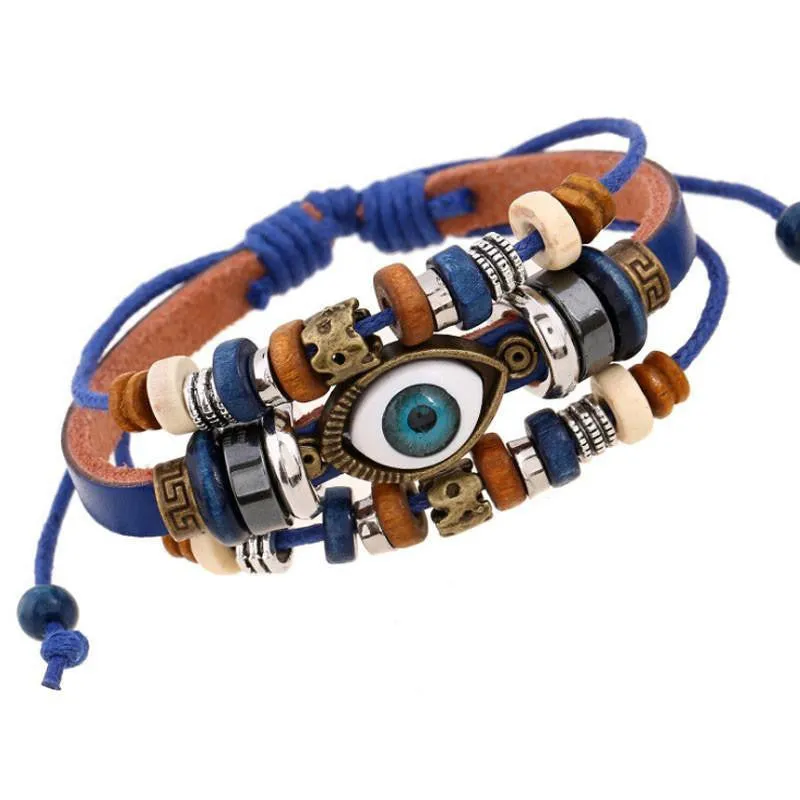 Evil Eye Adjustable Leather Bracelet