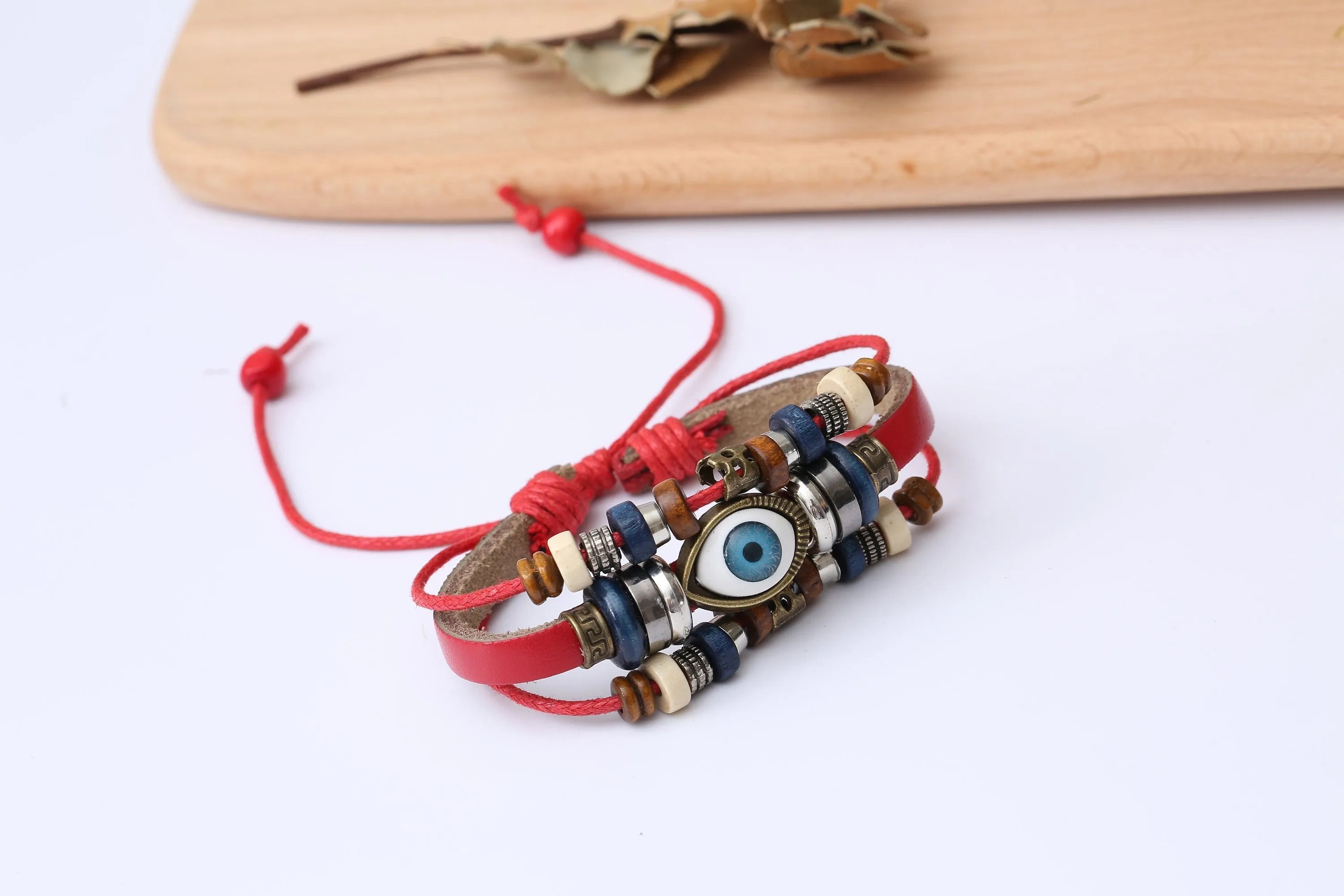 Evil Eye Adjustable Leather Bracelet