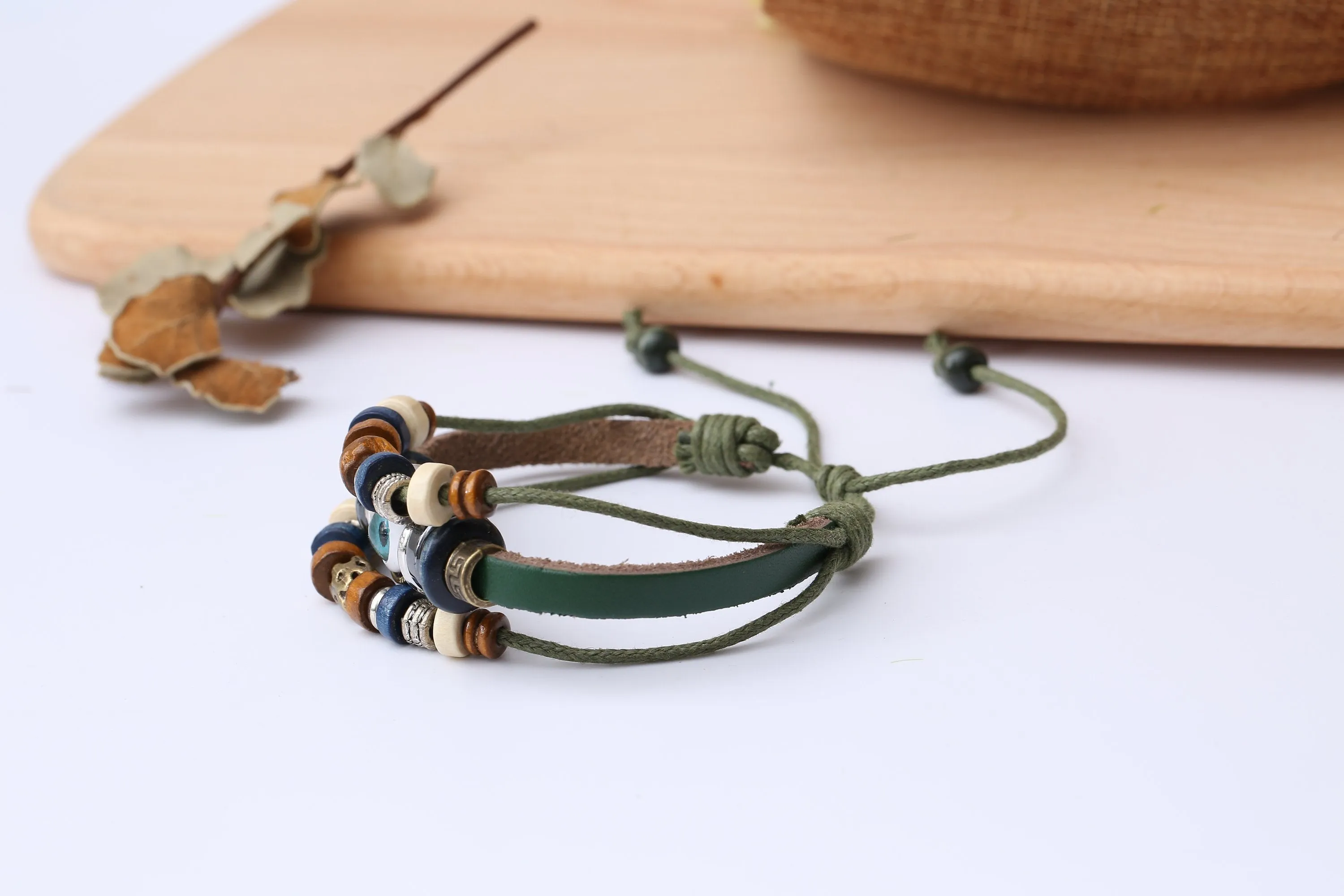 Evil Eye Adjustable Leather Bracelet