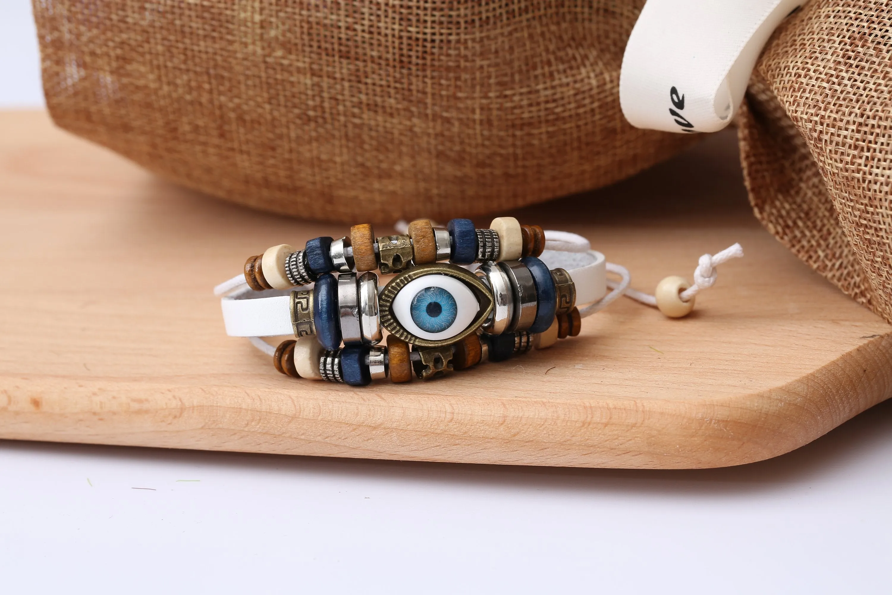 Evil Eye Adjustable Leather Bracelet
