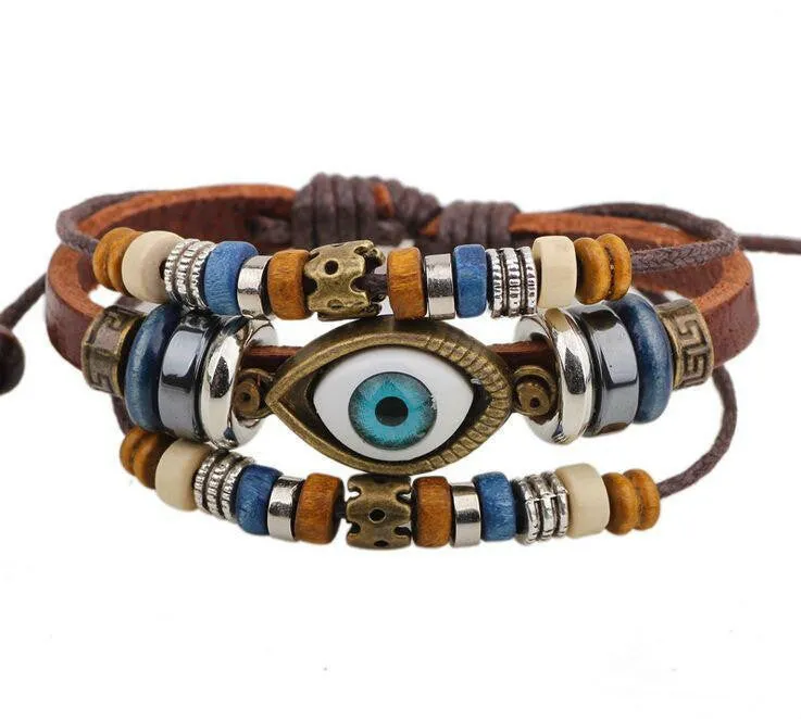 Evil Eye Adjustable Leather Bracelet