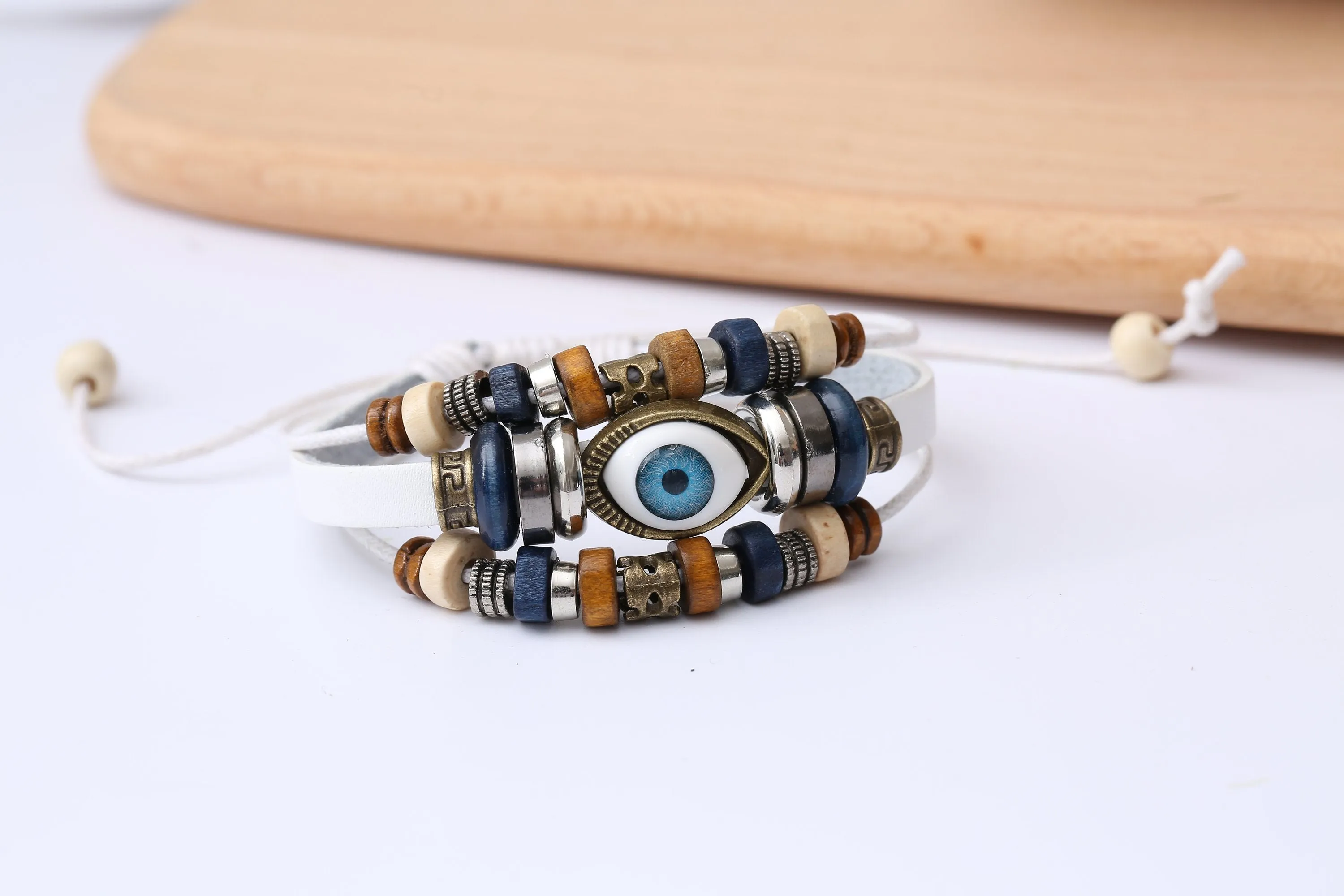 Evil Eye Adjustable Leather Bracelet