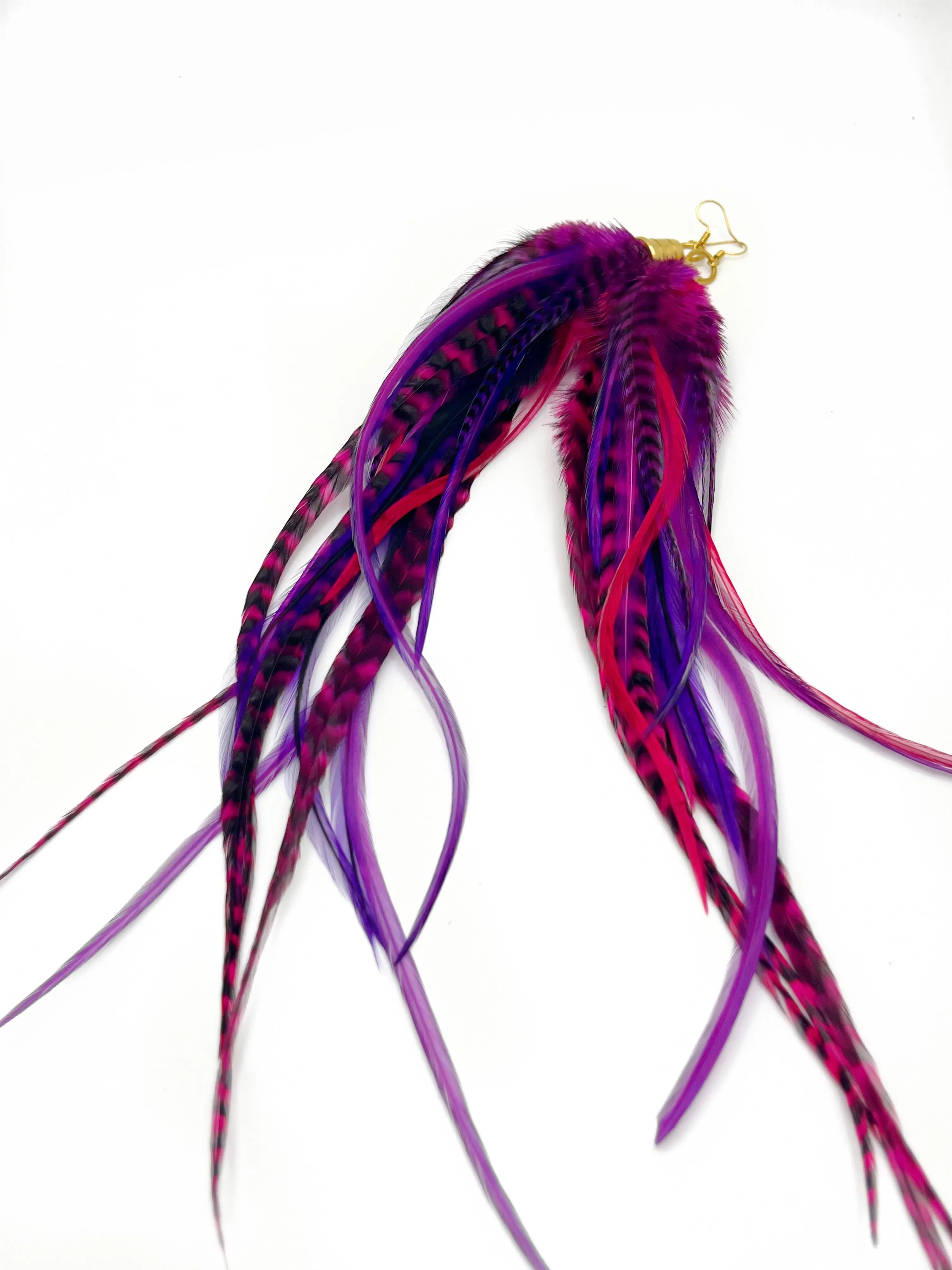 Extra Long Feather Earrings - Deep Purple Berry