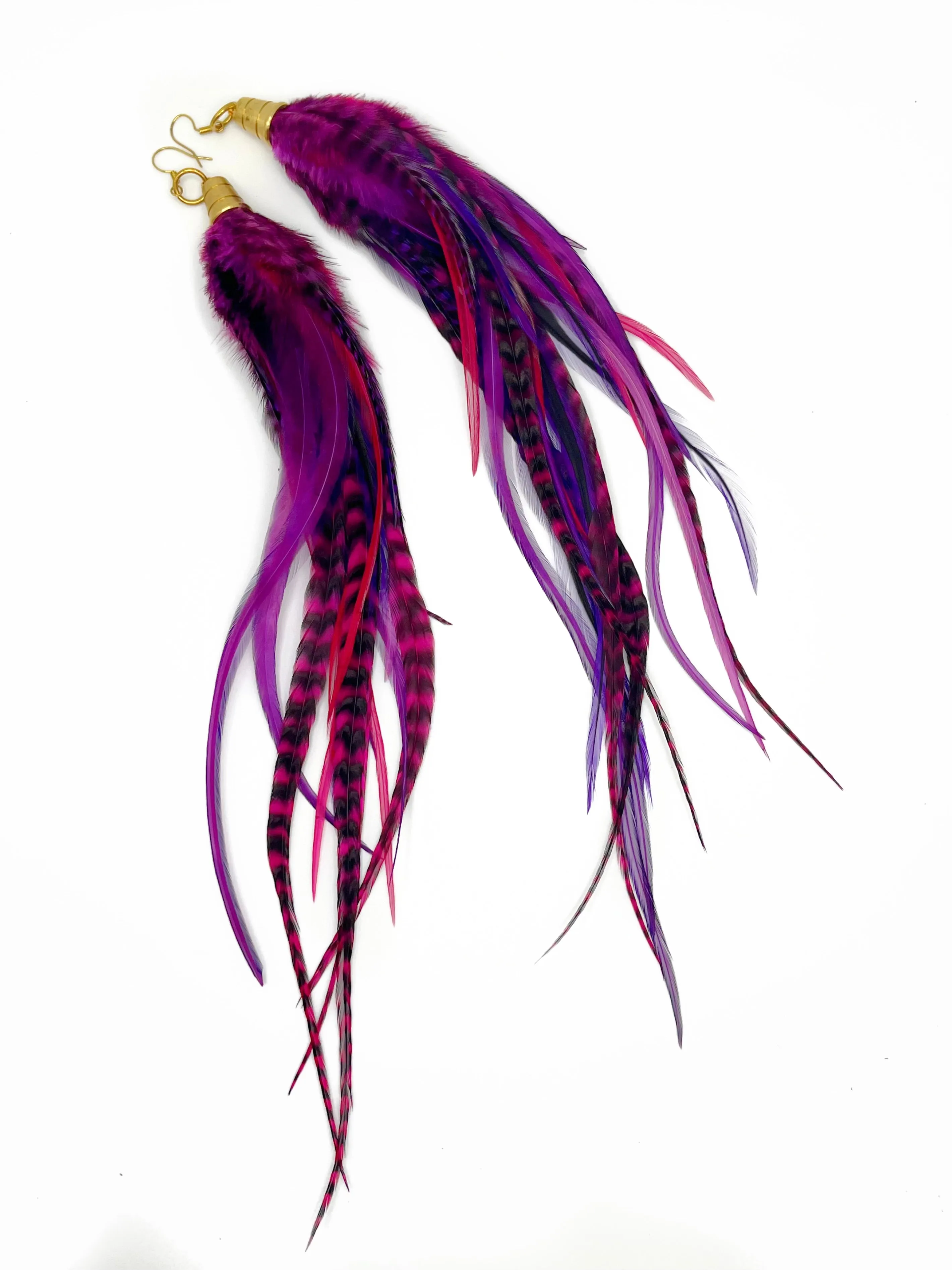 Extra Long Feather Earrings - Deep Purple Berry