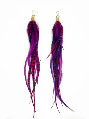Extra Long Feather Earrings - Deep Purple Berry
