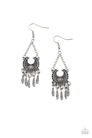 Fabulously Feathered Silver Paparazzi Earrings