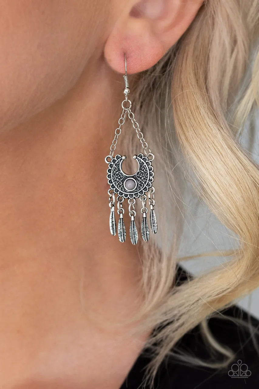 Fabulously Feathered Silver Paparazzi Earrings