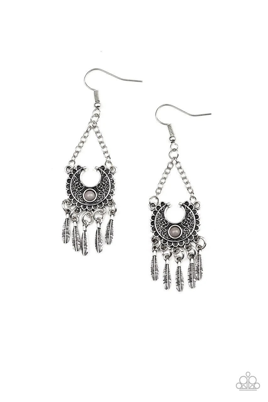 Fabulously Feathered Silver Paparazzi Earrings