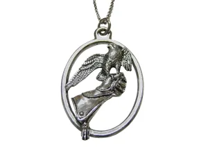 Falcon Bird and Glove Large Oval Pendant Necklace