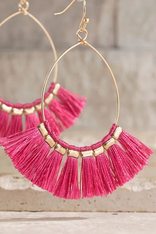 FAN-tastic Tassel Earrings in Fuchsia