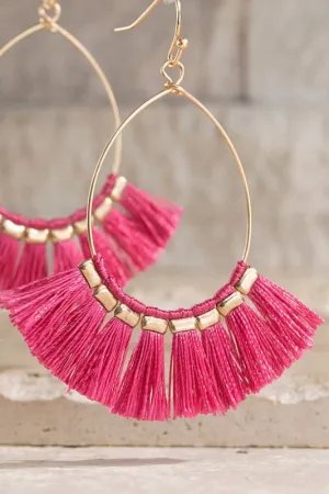 FAN-tastic Tassel Earrings in Fuchsia