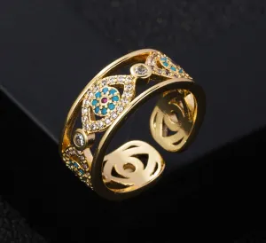 FASHION COPPER GOLD PLATED ZIRCON EBIL EYE RING