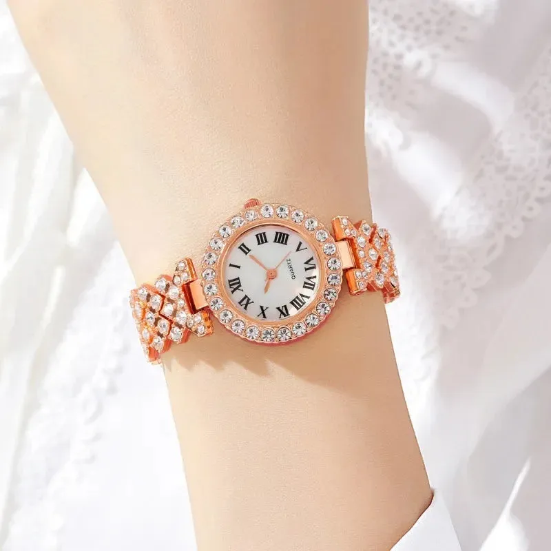 Fashion Luxury Full Crystal 2 Pcs Watch Set for Women Rhinestone Wristwatch Female Bracelet Set Gift Montre Femme Reloj Mujer