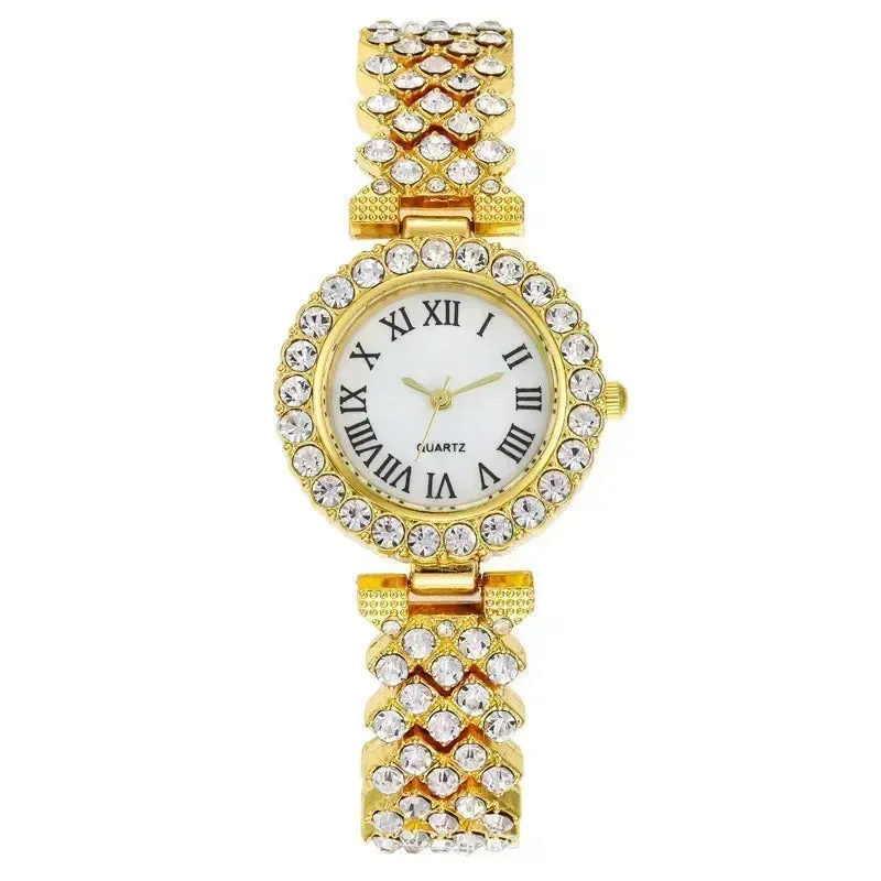 Fashion Luxury Full Crystal 2 Pcs Watch Set for Women Rhinestone Wristwatch Female Bracelet Set Gift Montre Femme Reloj Mujer