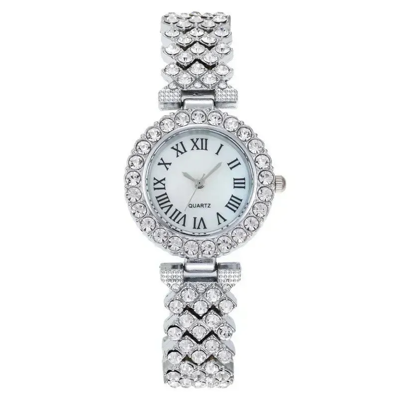 Fashion Luxury Full Crystal 2 Pcs Watch Set for Women Rhinestone Wristwatch Female Bracelet Set Gift Montre Femme Reloj Mujer