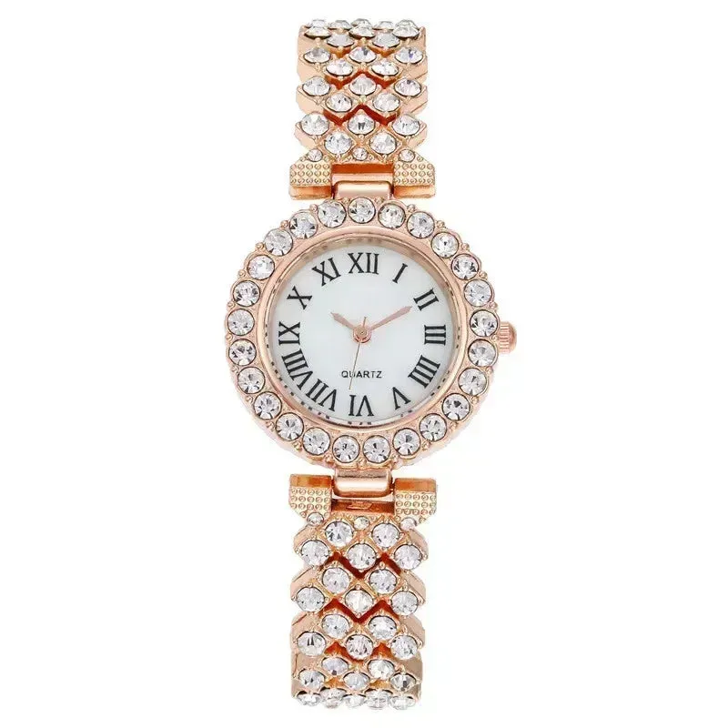 Fashion Luxury Full Crystal 2 Pcs Watch Set for Women Rhinestone Wristwatch Female Bracelet Set Gift Montre Femme Reloj Mujer