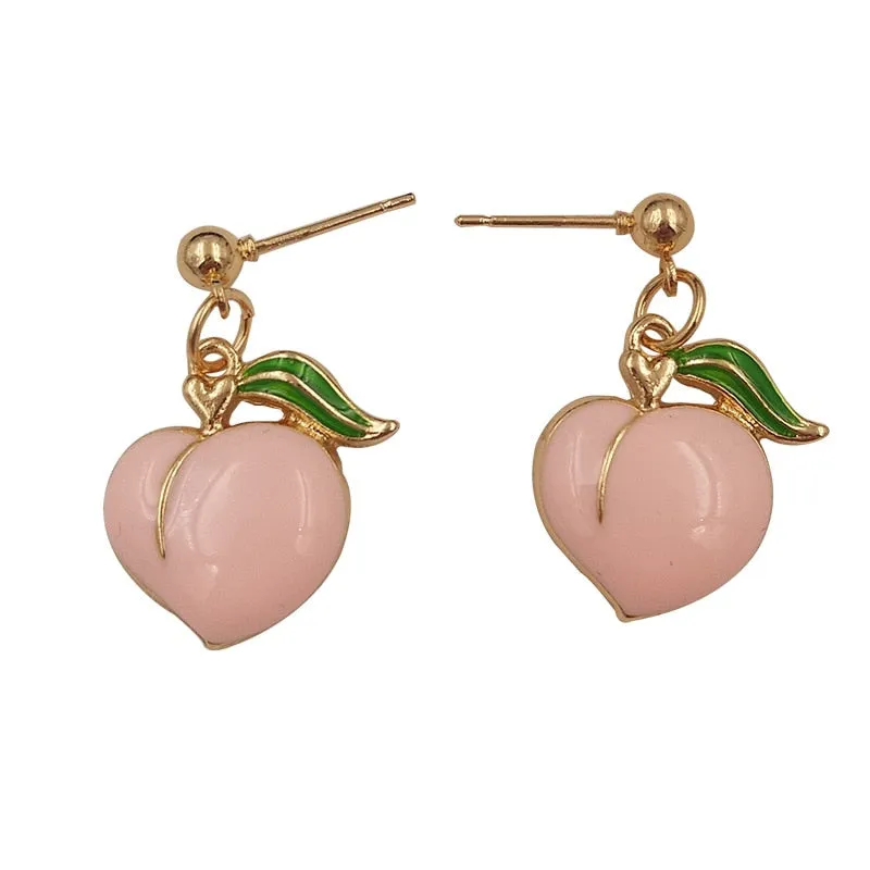 Fashion New Simulation Peach Stud Earrings Girl Cute Romantic Contracted Acrylic Leaves Tassel Earrings for Women Jewelry Gift