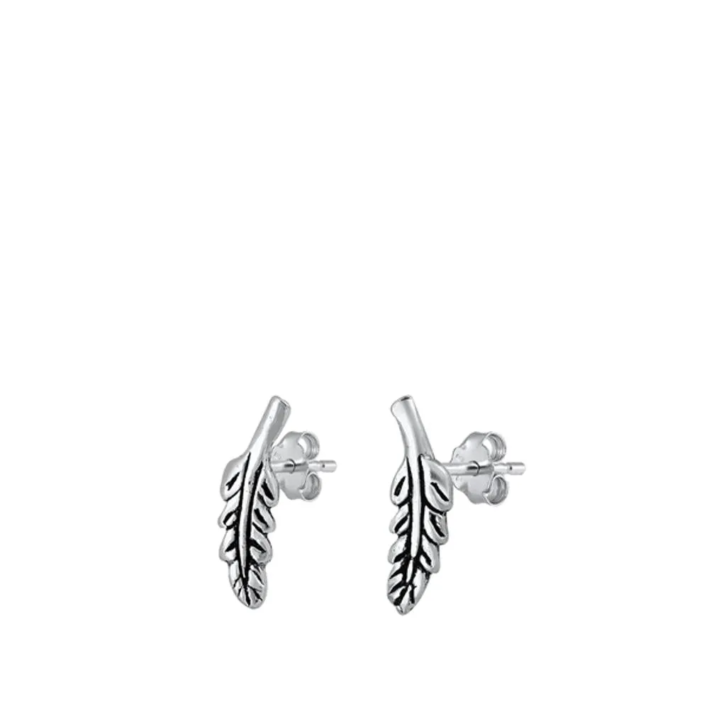 Fashion Oxidized Curvy Leaves Stud Earrings Sterling Silver Feather Post 925 New