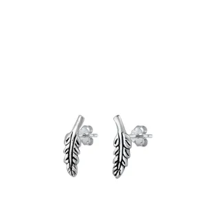 Fashion Oxidized Curvy Leaves Stud Earrings Sterling Silver Feather Post 925 New