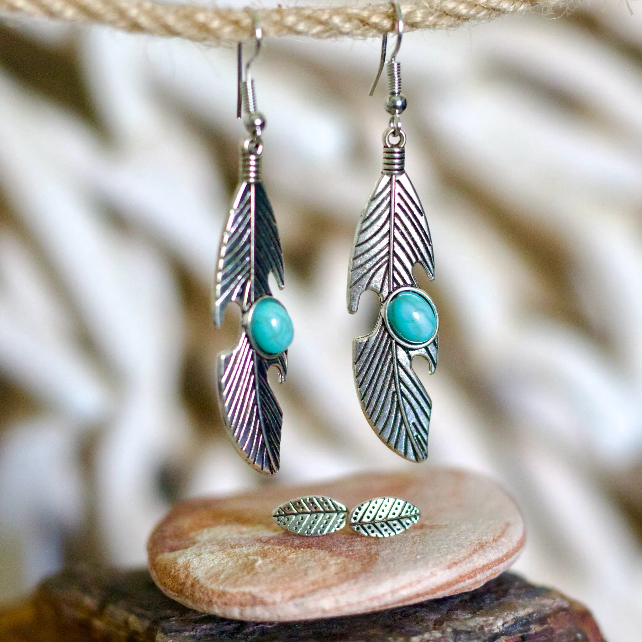 Feather & Leaf Earring Set – Free-Spirited Boho Vibes