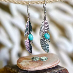 Feather & Leaf Earring Set – Free-Spirited Boho Vibes