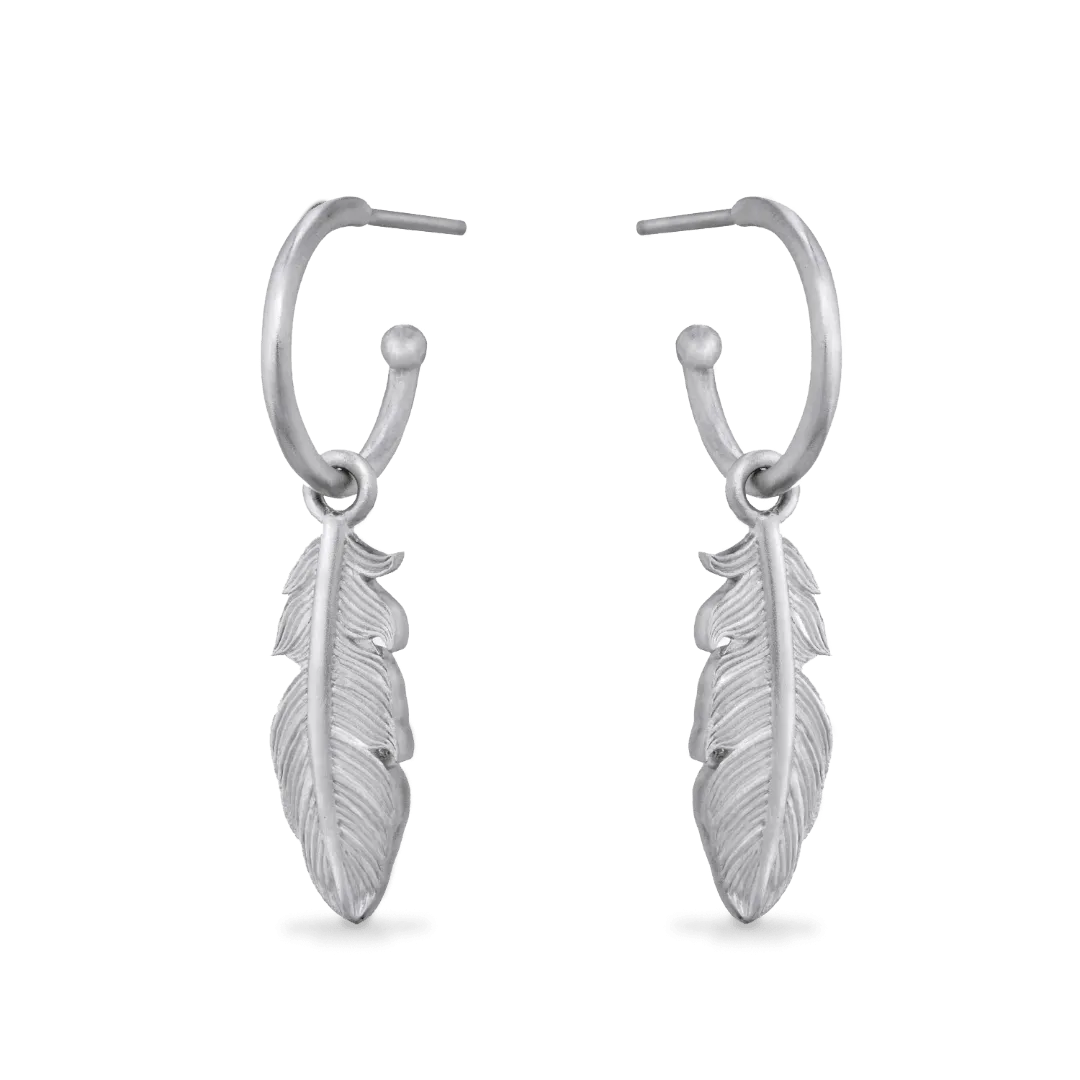 Feather Charm Hoop Earrings