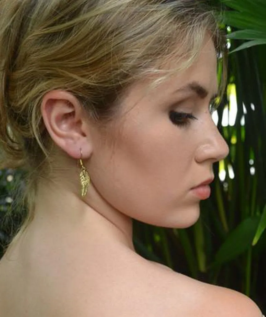 Feather Drop Earrings - Gold and Silver Leaf Cut-Out Design