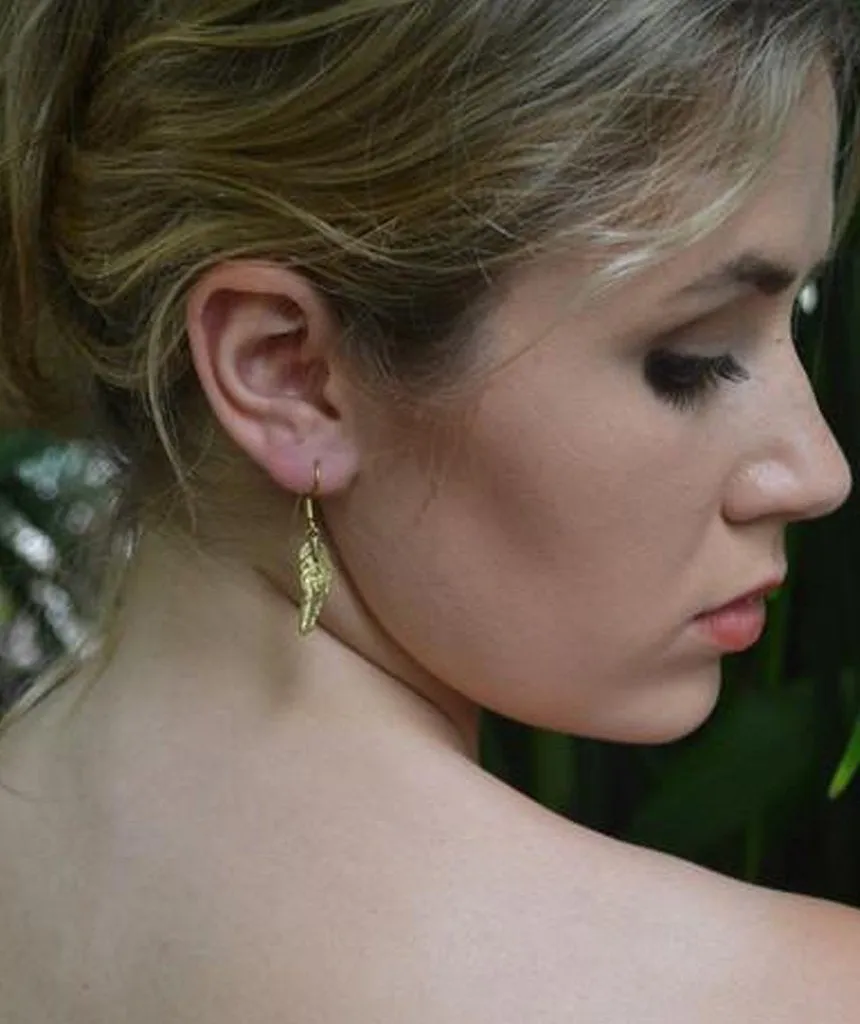 Feather Drop Earrings - Gold and Silver Leaf Cut-Out Design