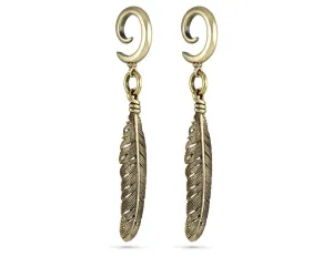 Feather Gauged Spiral Earrings - Bronze