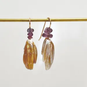 feather pearl & purple spinel drop earrings