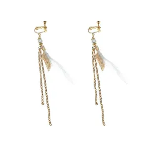 Feather Pendant Chain Tassel Earrings