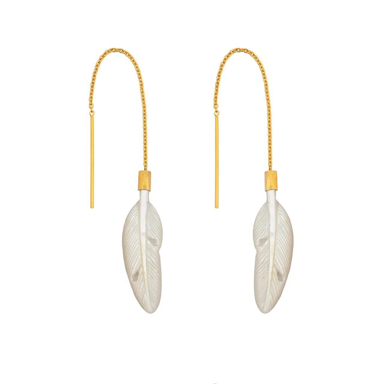 feather thread through earrings - white
