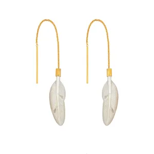 feather thread through earrings - white