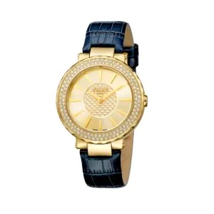 Ferre Milano Ladies Watch Golden Color Case & Dial With Black Leather Strap
