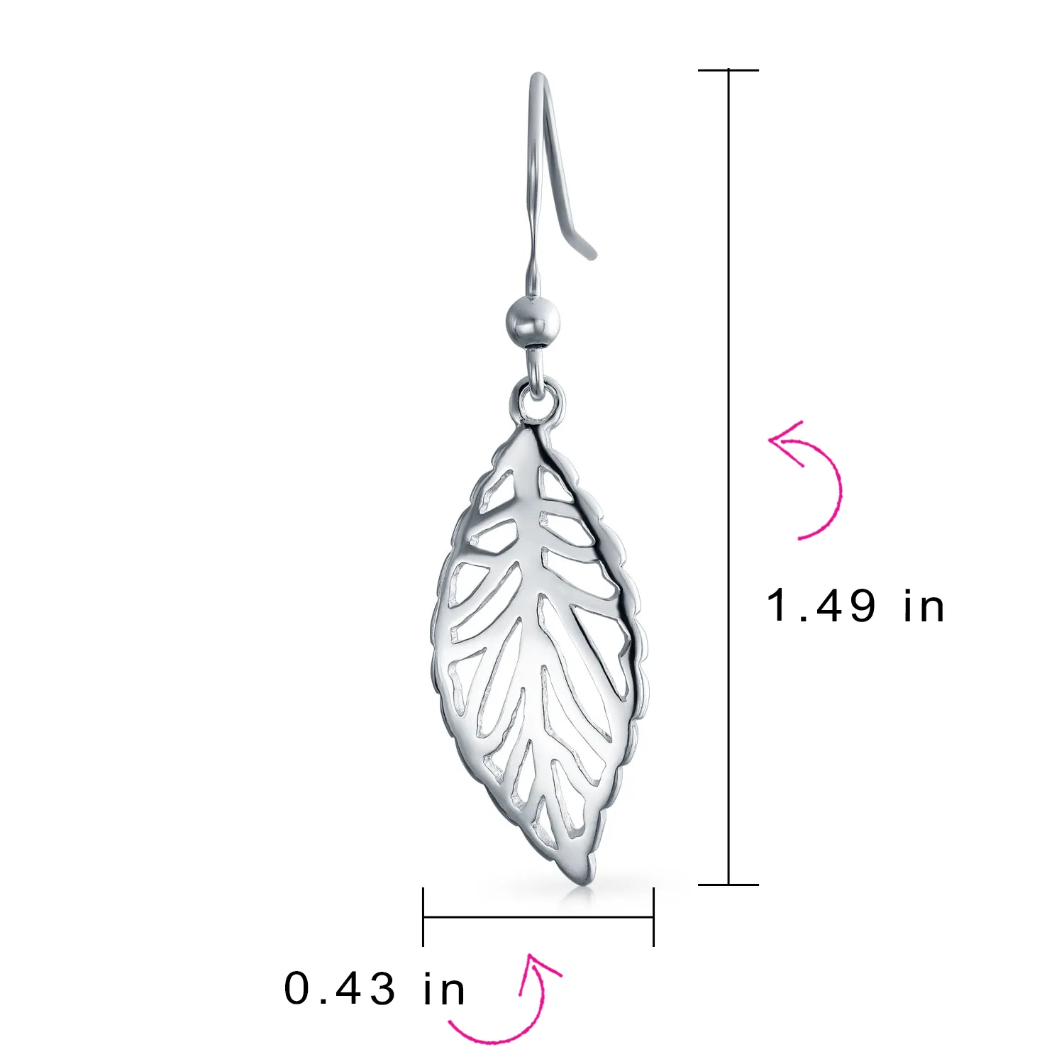 Filigree Leaf Feather Dangle Earrings Sterling Silver 1.5 Inch Western Jewelry