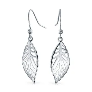 Filigree Leaf Feather Dangle Earrings Sterling Silver 1.5 Inch Western Jewelry
