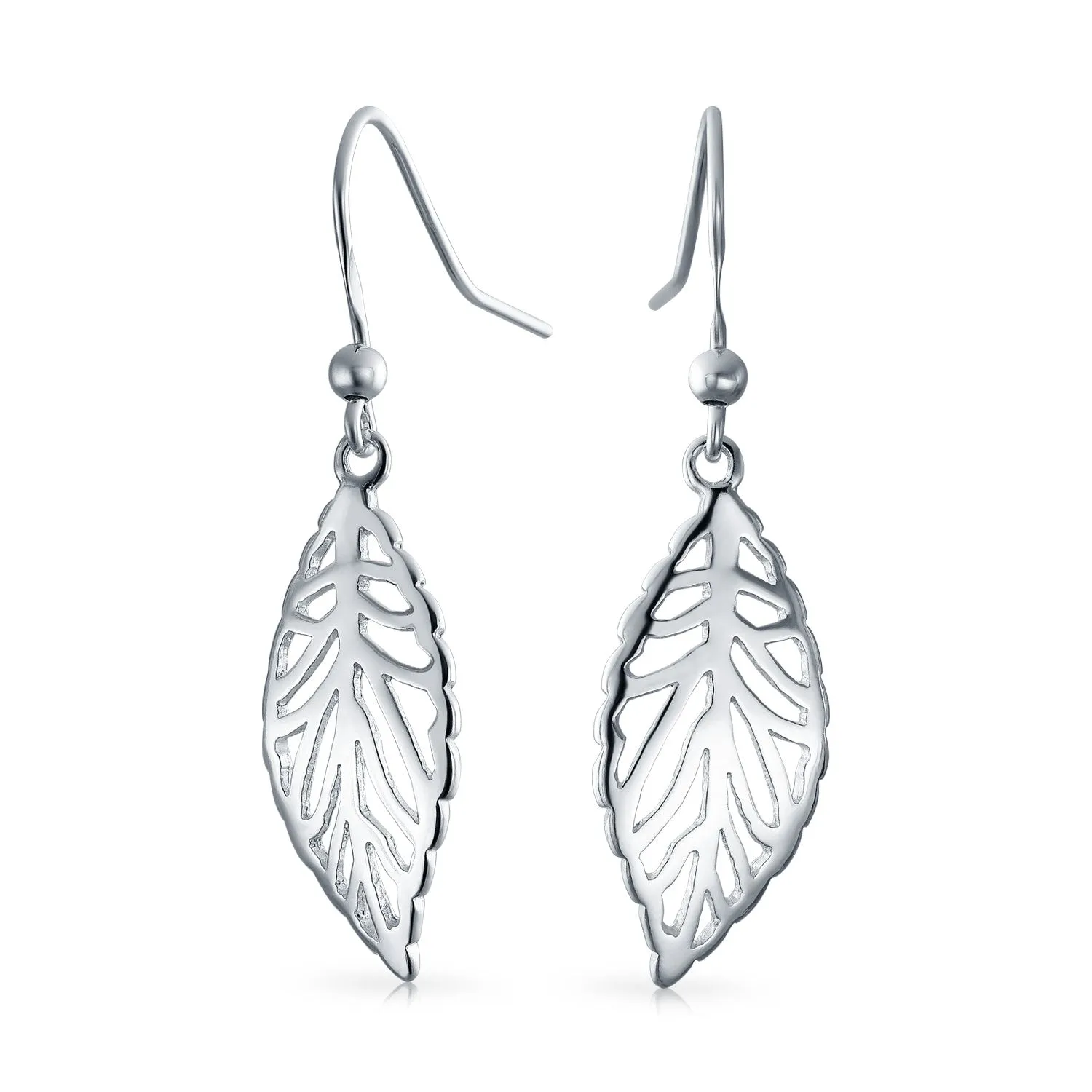 Filigree Leaf Feather Dangle Earrings Sterling Silver 1.5 Inch Western Jewelry