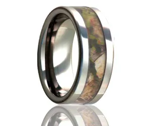 Flat Edge Woodland Pine Camo Titanium Ring