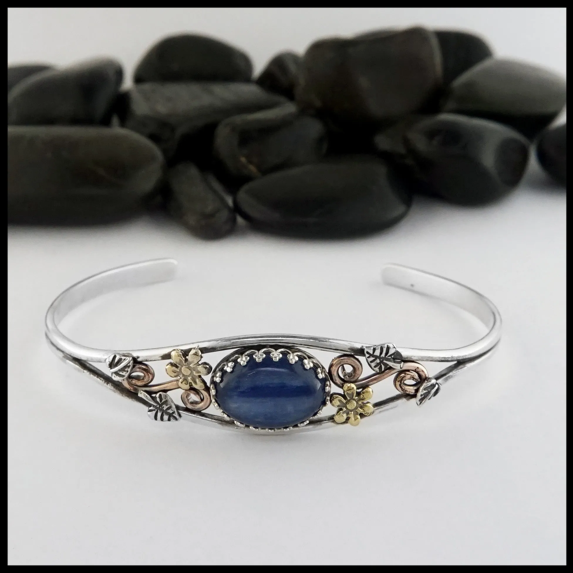 Floral Cuff Bracelet with Kyanite