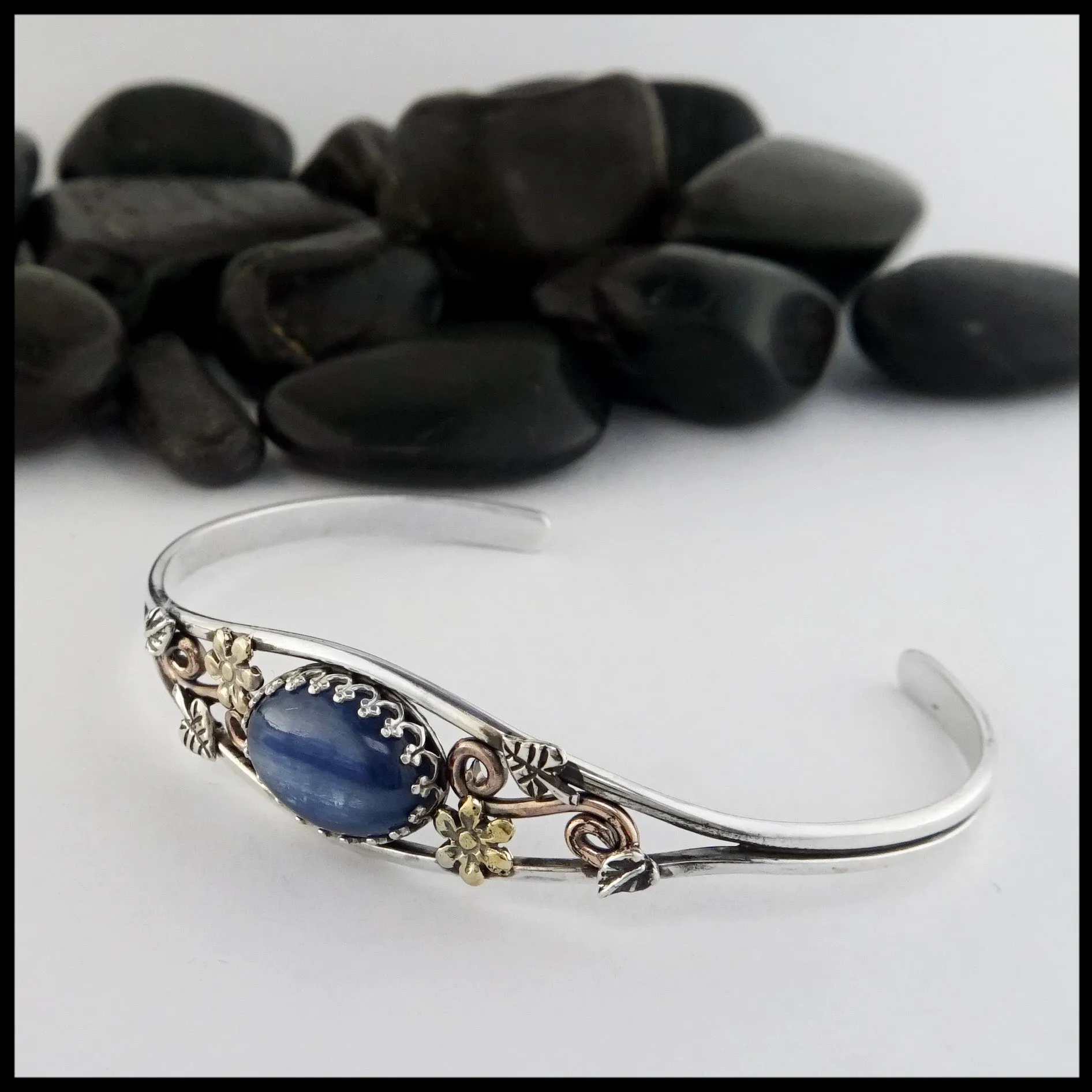 Floral Cuff Bracelet with Kyanite