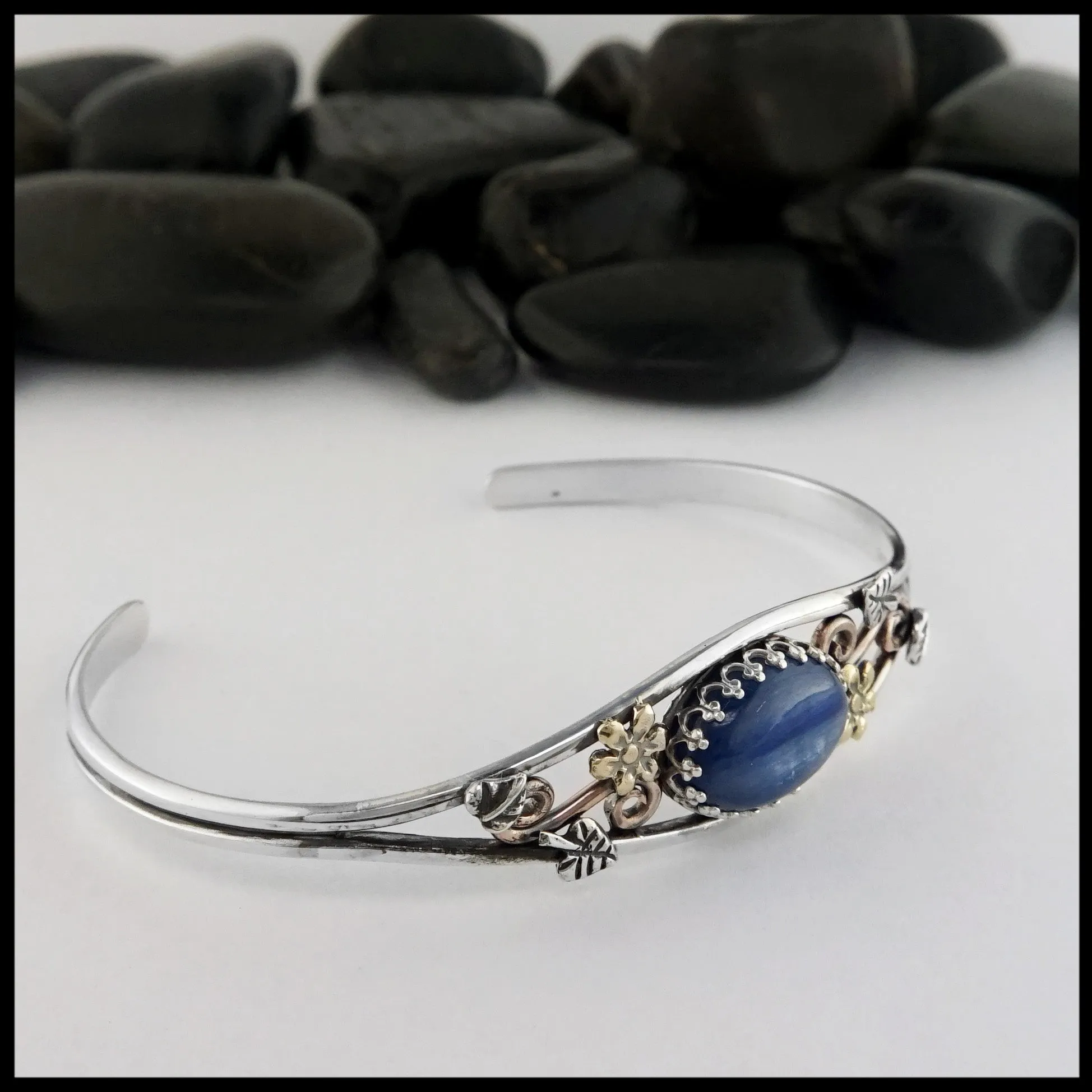 Floral Cuff Bracelet with Kyanite