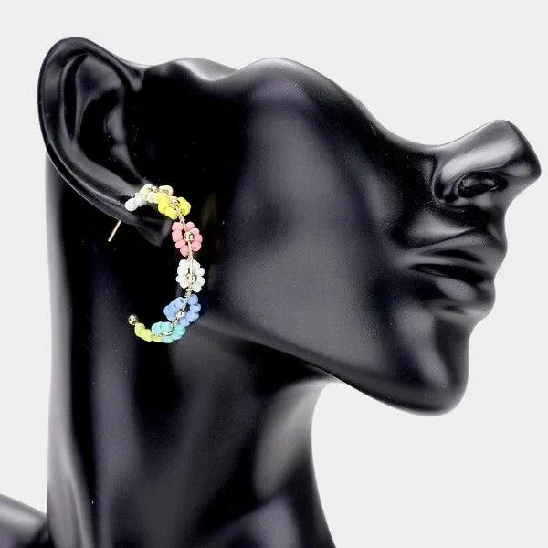 Flower Cluster Multi Colored Seed Beaded Earrings