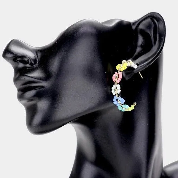 Flower Cluster Multi Colored Seed Beaded Earrings