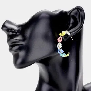 Flower Cluster Multi Colored Seed Beaded Earrings