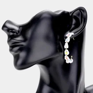 Flower Cluster White Seed Beaded Half Hoop Earrings